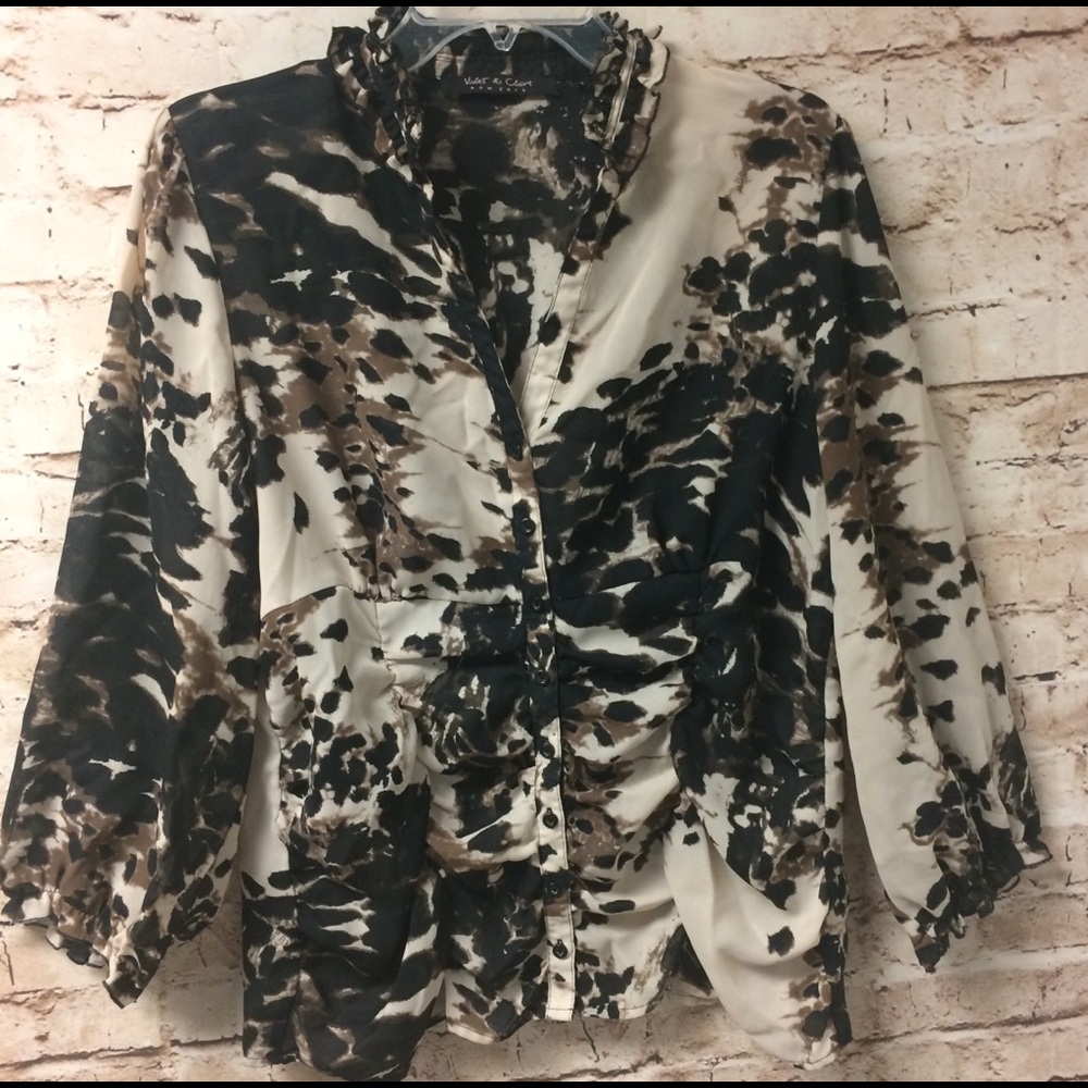 Violet & Claire Sheer Animal Print Blouse Large
